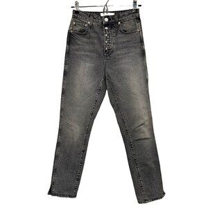TRAVE DENIM Lawson High‎ Rise Slim Straight Leg Jeans, EUC, 24, grey, button fly